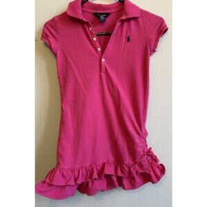 Polo Ralph Lauren Dress Pink Polo Pony Short Collar Ruffles Preppy Med 8-10